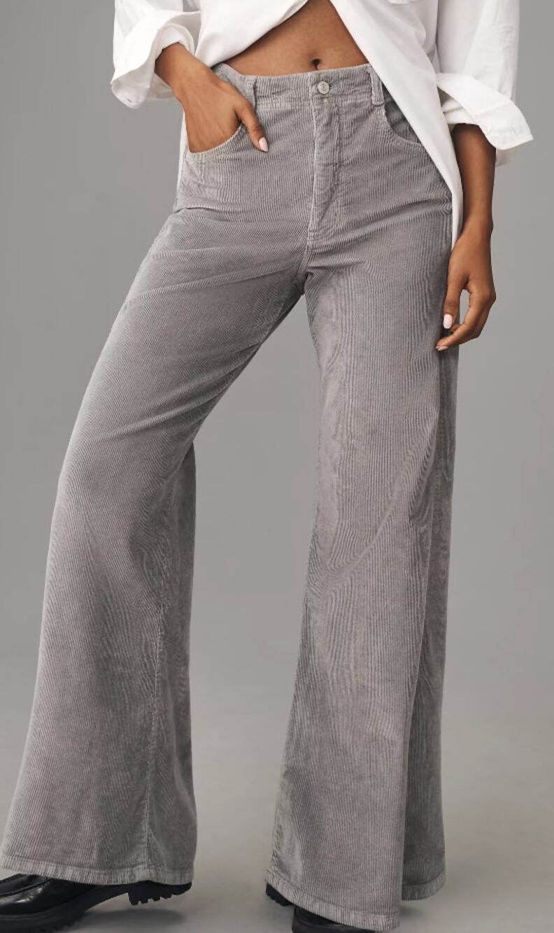 Anthropologie Pilcro The Adi Mid-Rise Relaxed Flare Corduroy Pants Grey size 26